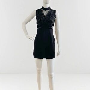 Pinkyotto Black Lace Appliqué Cocktail Mini Dress – XS